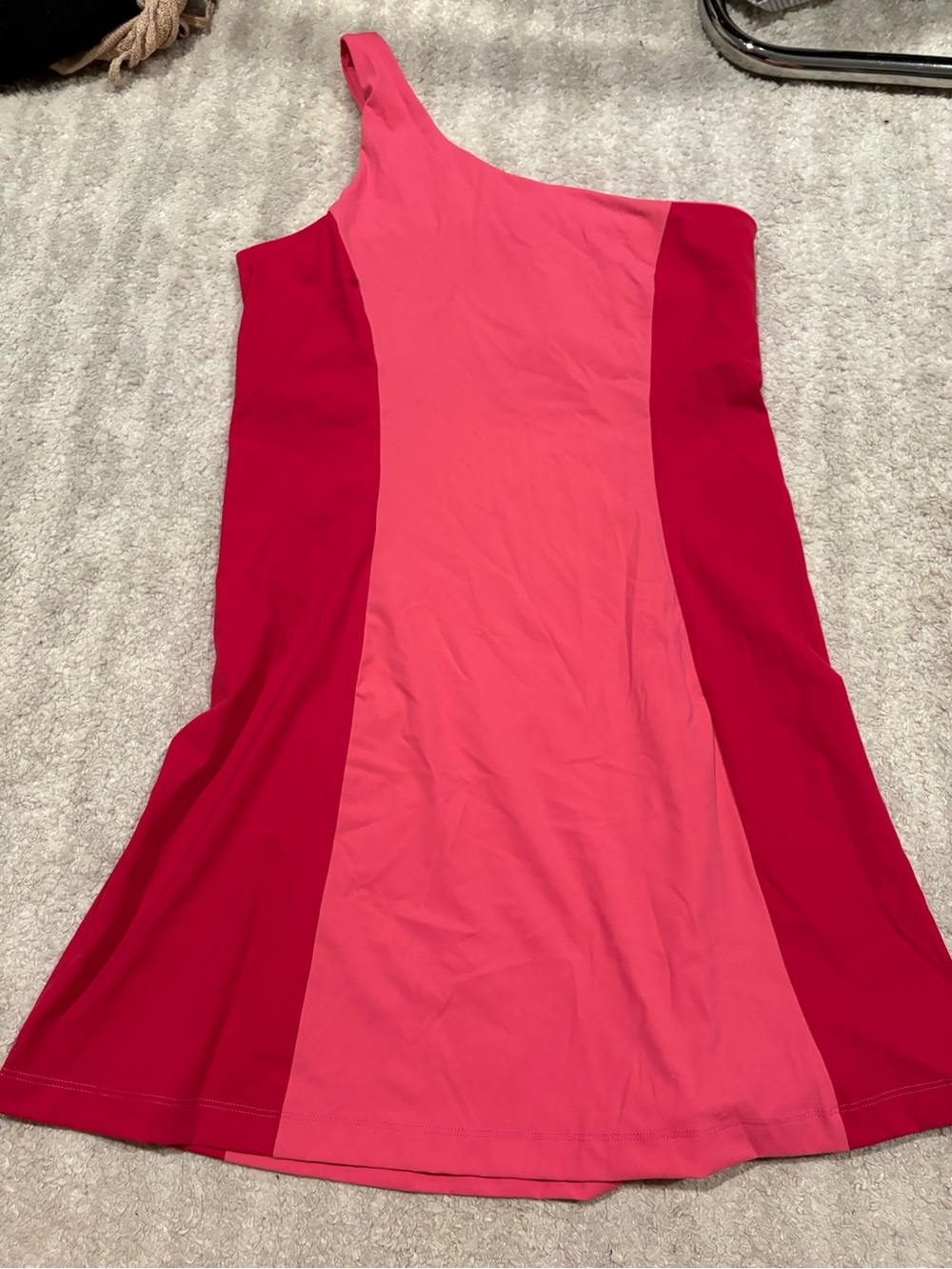 Outdoor Voices One-Shoulder Colorblock Dress in Pink and Raspberry - Picture 2 of 3